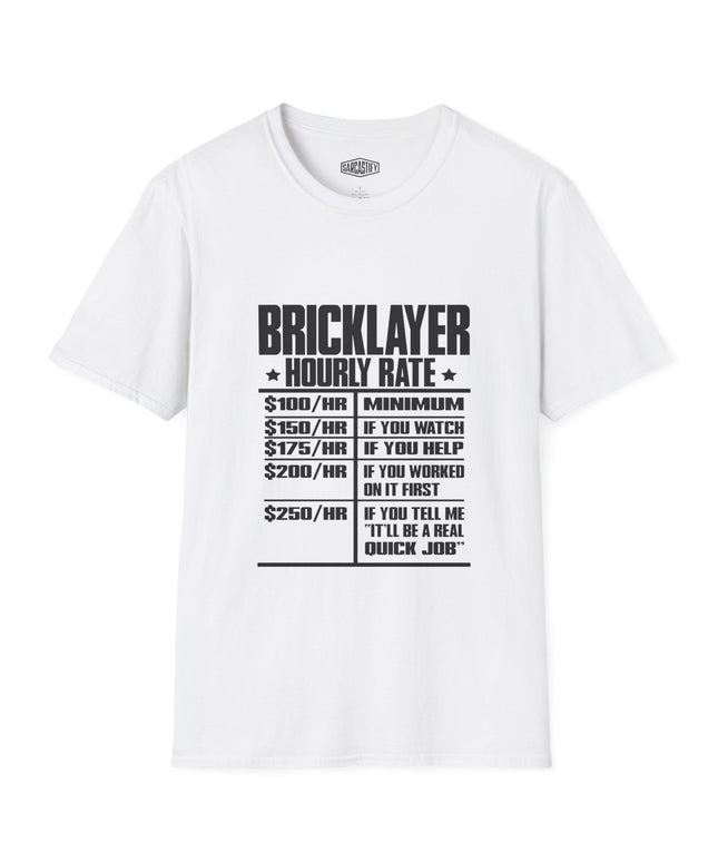 White t-shirt with bricklayer black text on a white background