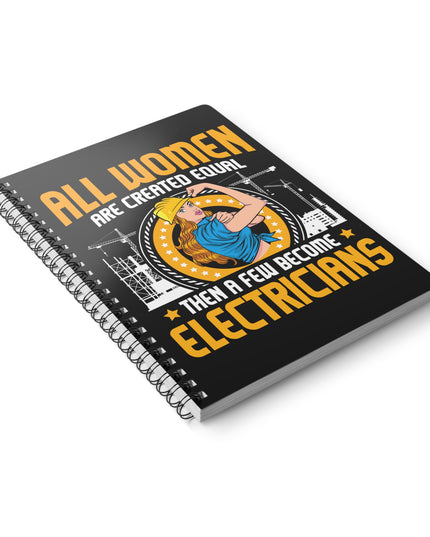 Notebook with electrician design and text on a white background