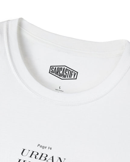 White t-shirt with 'Sarcastify' logo and text on a white background