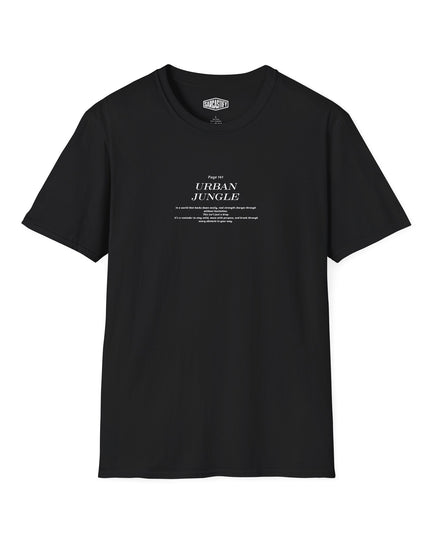 Black t-shirt with 'Urban Jungle' text on a white background