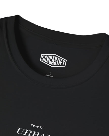 Black t-shirt with 'Sarcastify' logo on a white background