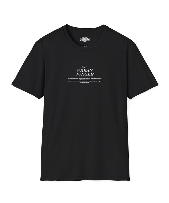 Black t-shirt with 'Urban Jungle' text on a white background