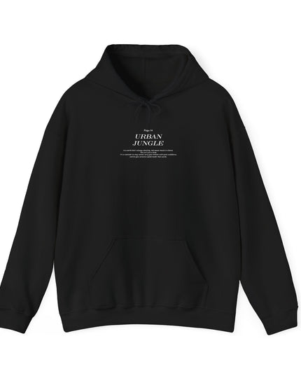 Black hoodie with text on a white background