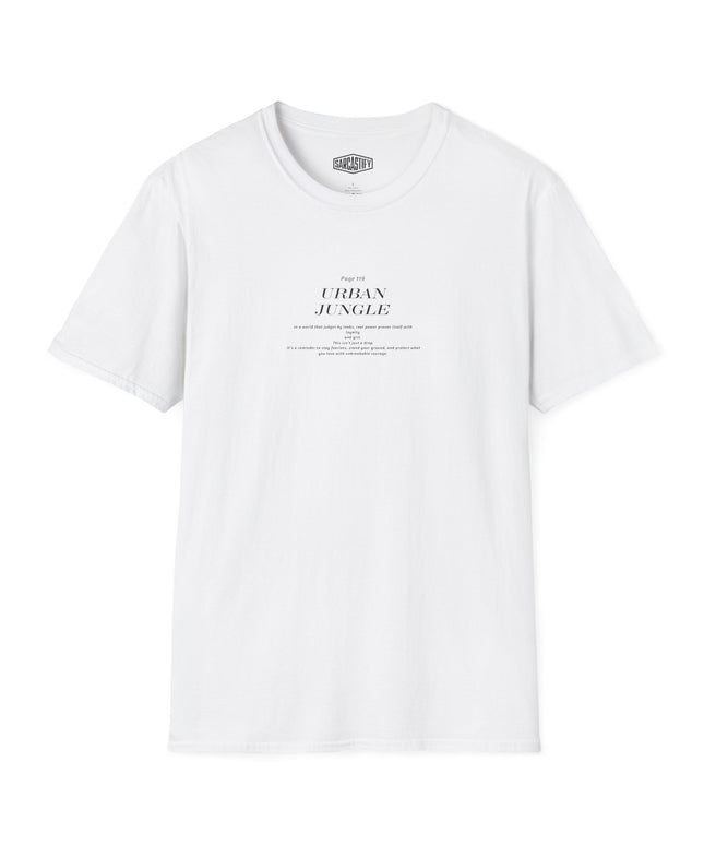 White t-shirt with text on a white background