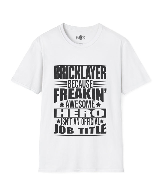 White t-shirt with black text on a white background