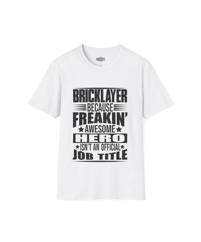 White t-shirt with black text on a white background