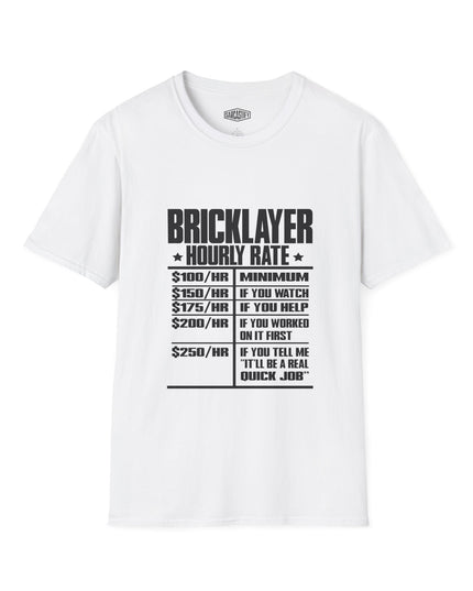 White t-shirt with bricklayer black text on a white background