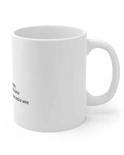 White mug with text on a white background