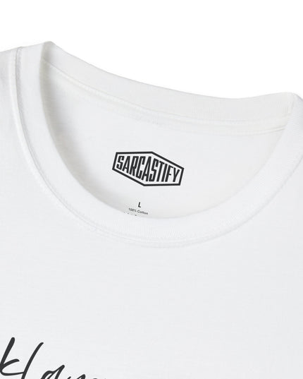 White t-shirt with 'Sarcastify' logo on a white background