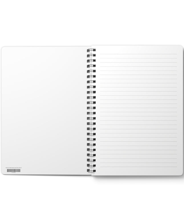 Open notebook with spiral binding on a white background
