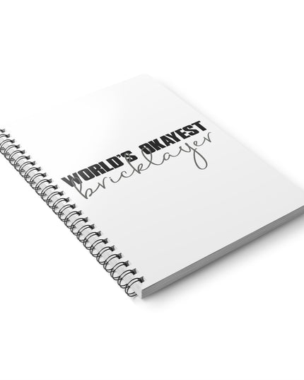 Notebook with 'World's Okayest Bricklayer' text on a white background