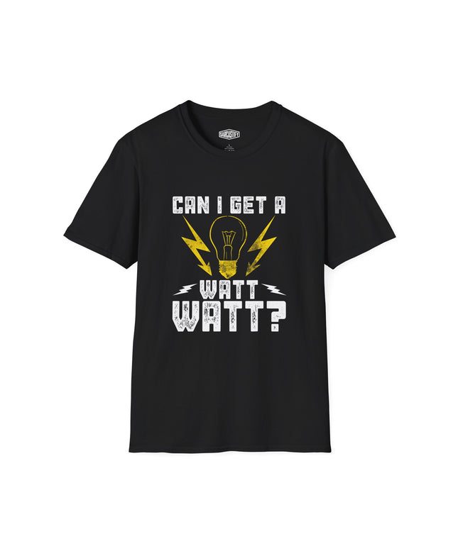 Black t-shirt with graphic design and text on a white background