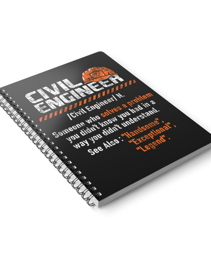Notebook with text about a civil engineer on a white background
