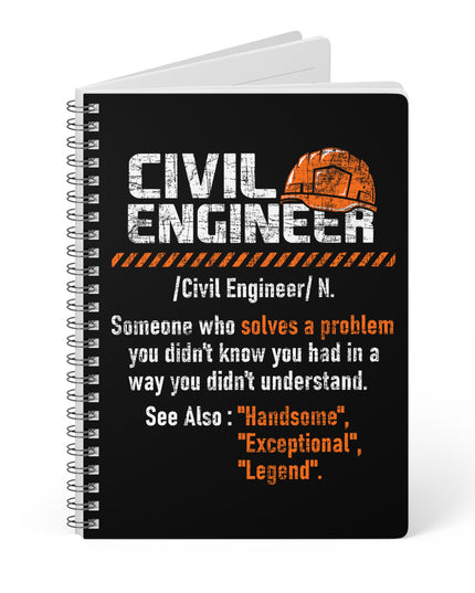 Notebook with 'Civil Engineer' definition and graphic on a white background
