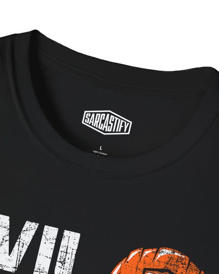 Black t-shirt with graphic design and 'Sarcastify' logo on a white background