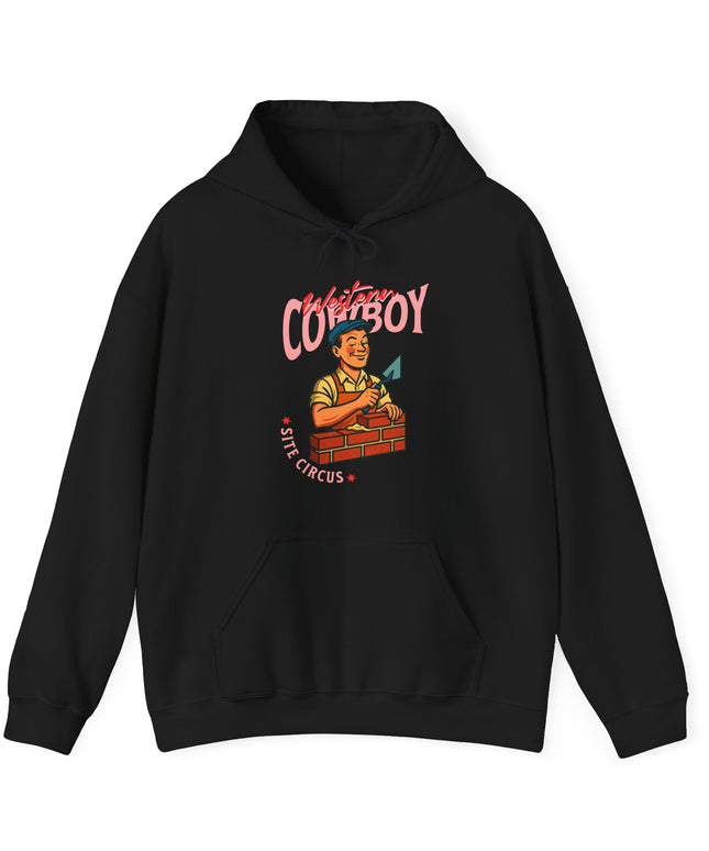Black hoodie with western cowboy bricklayer image