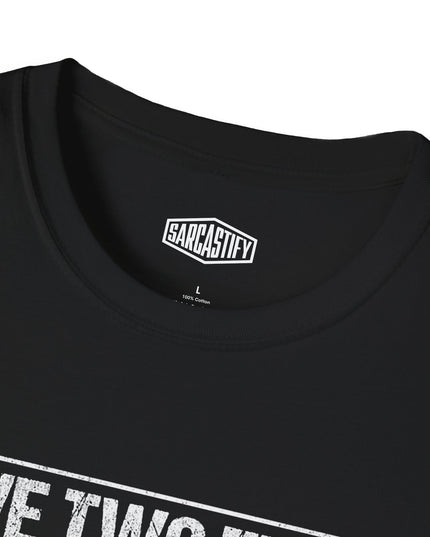 Black t-shirt with 'Sarcastify' logo and text on a white background