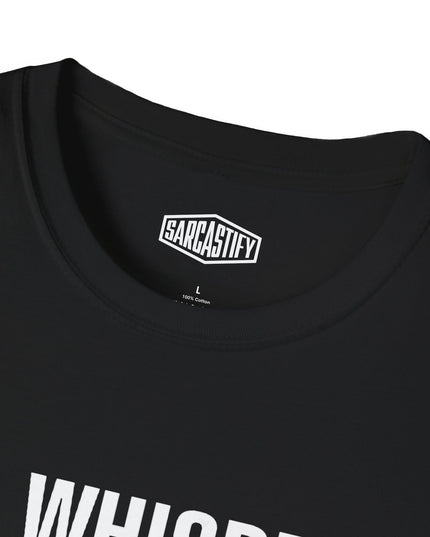Black t-shirt with 'Pipe Whisperer' graphic design and Sarcastify logo on a white background