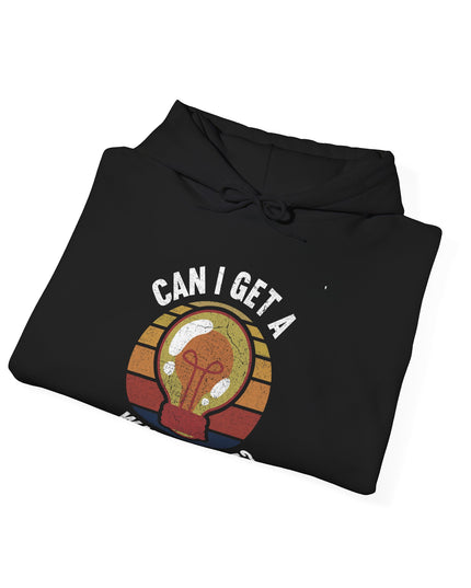 A black folded hoodie with "Can I get a Watt Watt?" graphic printed, on a white background