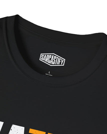 Black t-shirt with 'Sarcastify' logo on a white background