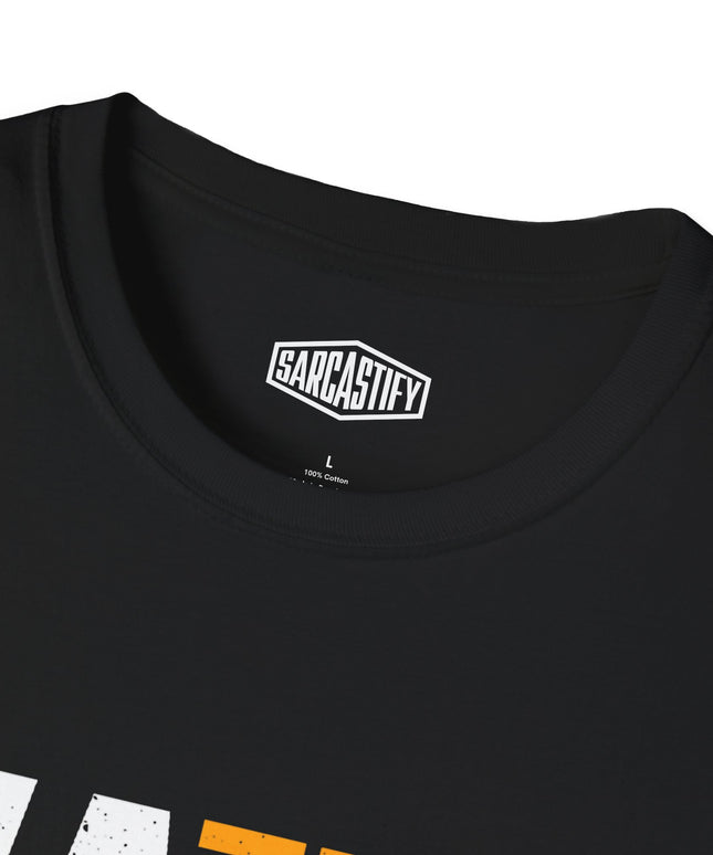 Black t-shirt with 'Sarcastify' logo on a white background