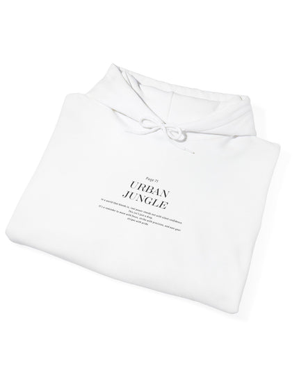 White hoodie with 'Urban Jungle' text on a white background