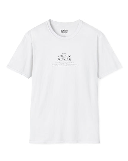 White t-shirt with 'Urban Jungle' text on a white background